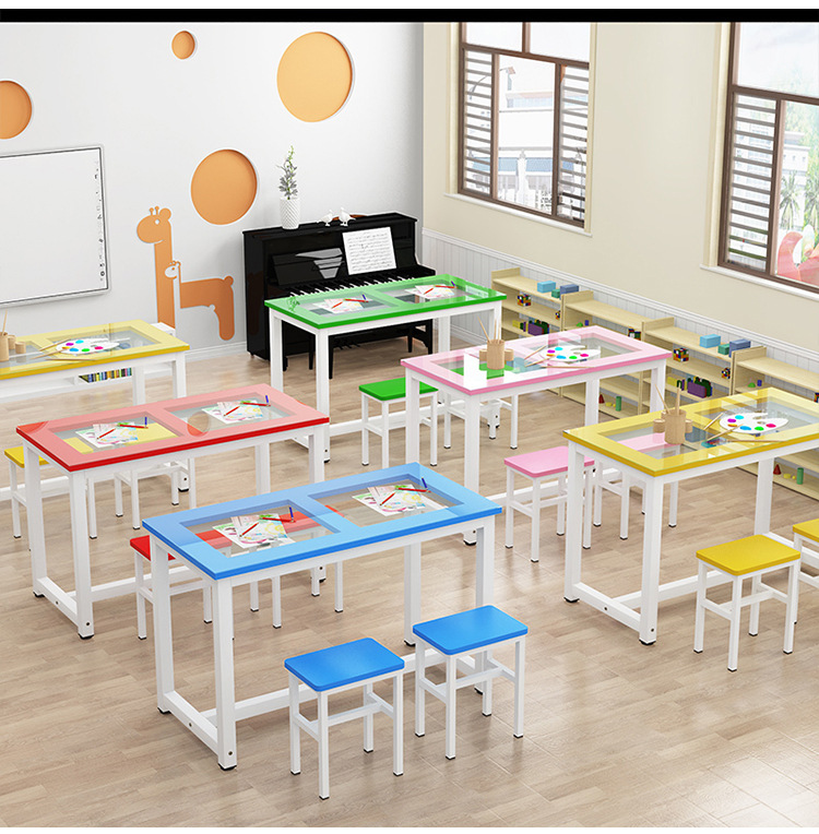 玻璃美术桌绘画桌幼儿园托管班学生辅导培训班桌椅手工书法画室桌